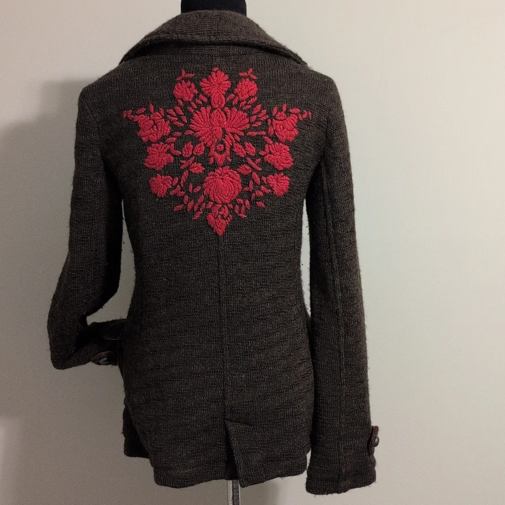 Free people embroidered Lambswool Sweater Coat XS (Fits Like A Small) - Picture 1 of 8